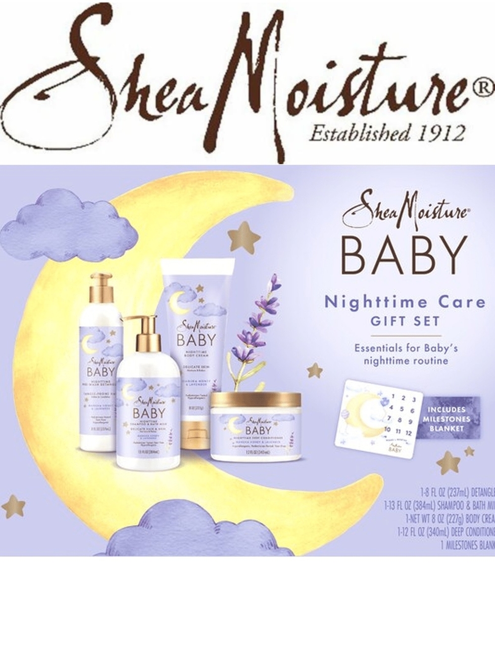 SheaMoisture Baby Nighttime Care Gift Set Lavender & Manuka Honey Hypoallergenic